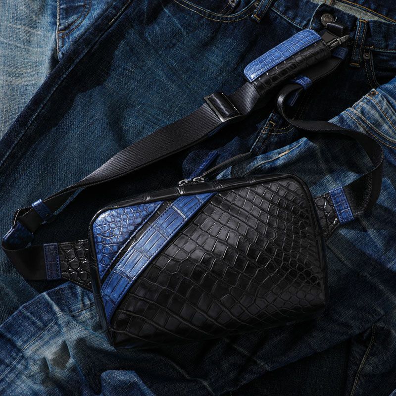 かっこよく決まる！池田工芸のオールクロコダイル ボディバッグ「Voyager Ultimate」藍染